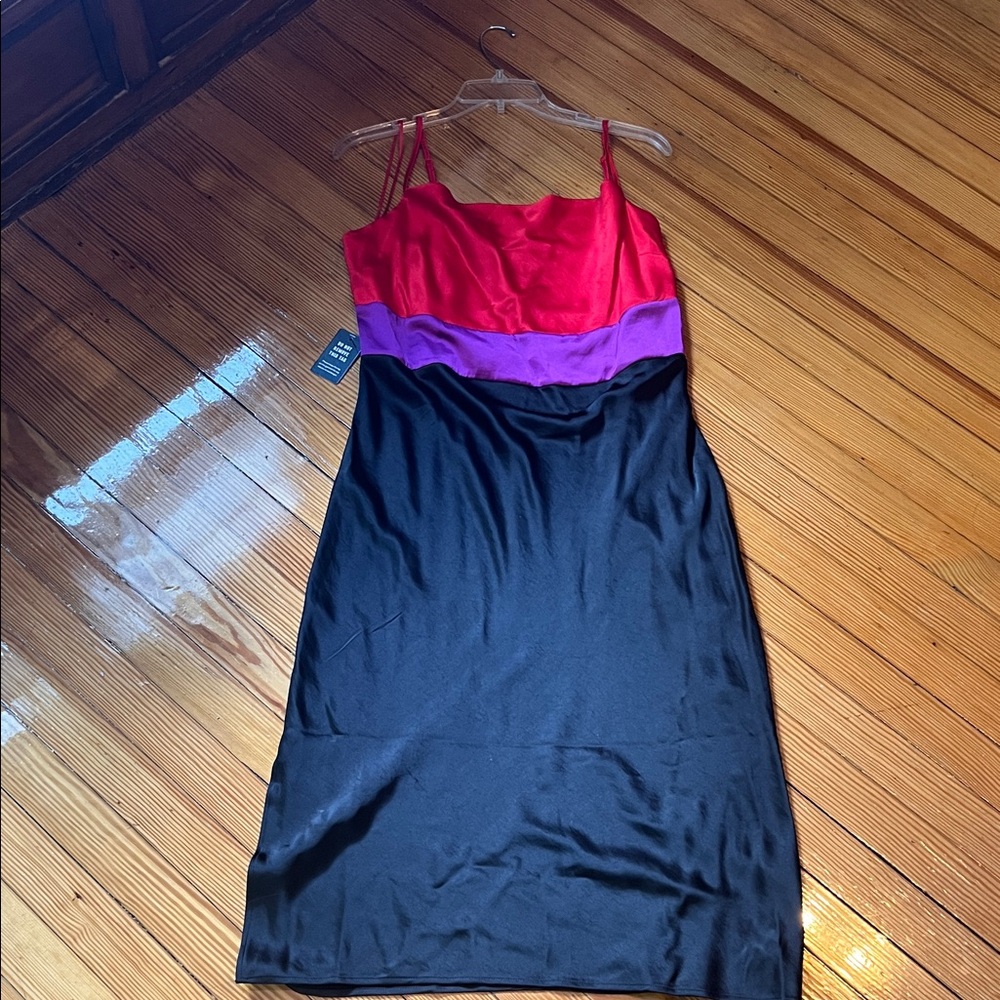 Red and Purple Colorblock satin Dress